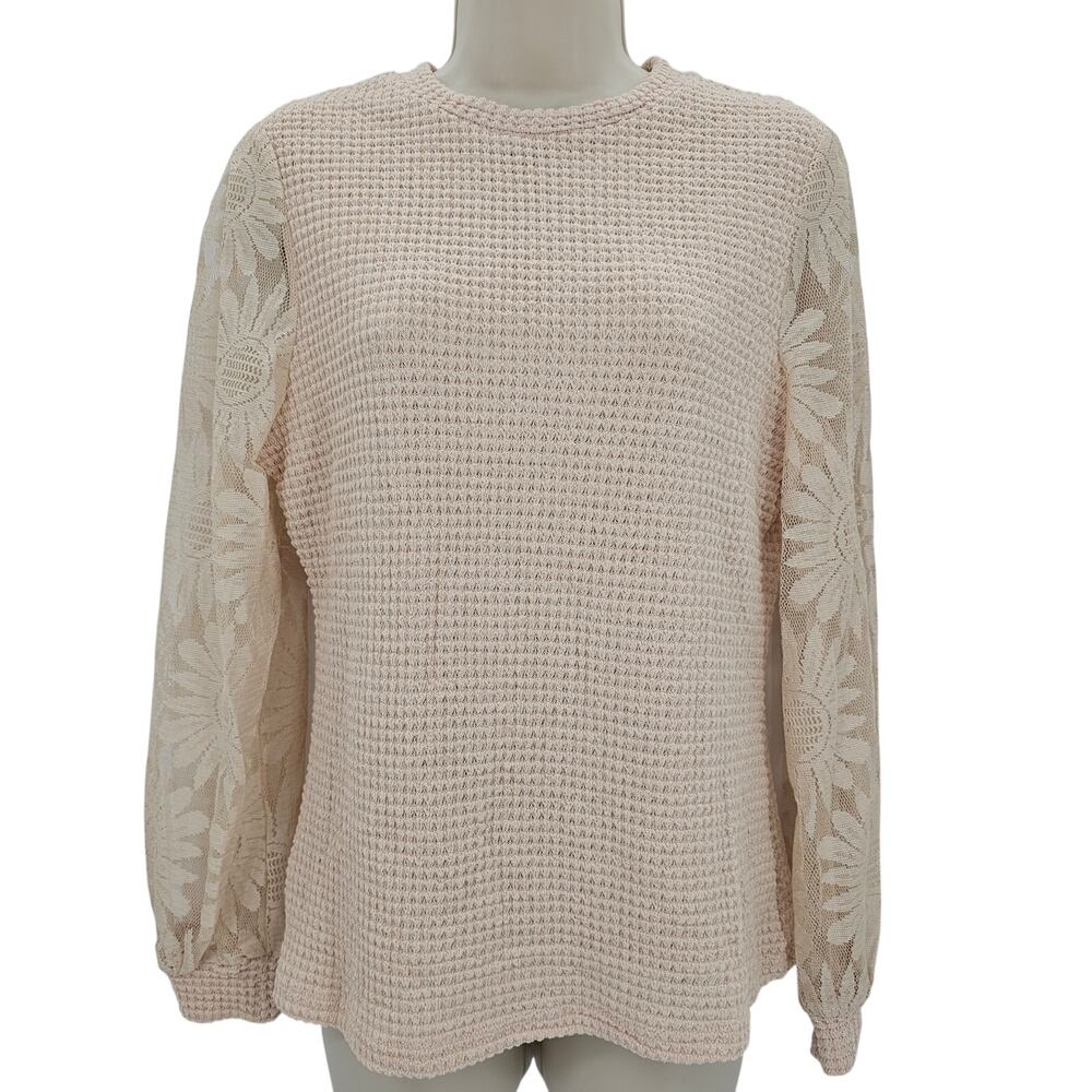 Cupshe Womans size L Wrapped in Petals Beige High neck Sheer Sleeves Top NEW